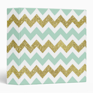 Mint and Gold Faux Glitter Chevron Binder