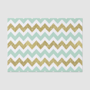 Mint and Gold Faux Glitter Chevron Tissue Paper
