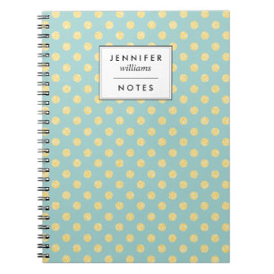 Mint and Gold Faux Glitter Dots Personalized Notebook