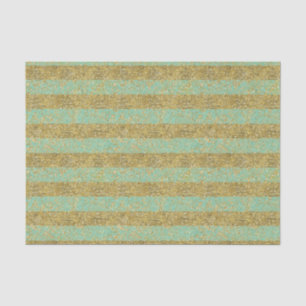 Mint and Gold Faux Glitter Stripes Tissue Paper