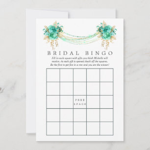 Mint and Gold Floral String Lights Bridal Bingo