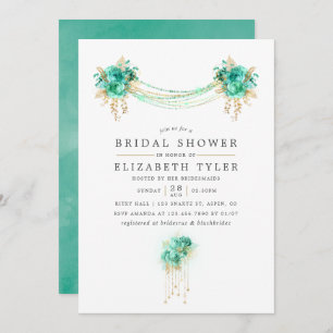 Mint and Gold Floral String Lights Bridal Shower Invitation