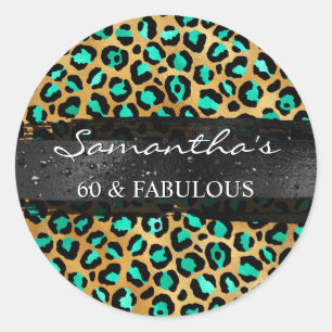 Mint and Gold Foil Leopard 60 & Fabulous Classic Round Sticker
