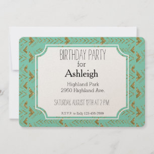 Mint and Gold Glam Arrows birthday Invitation