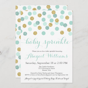 Mint and Gold Glitter Baby Sprinkle Invitations