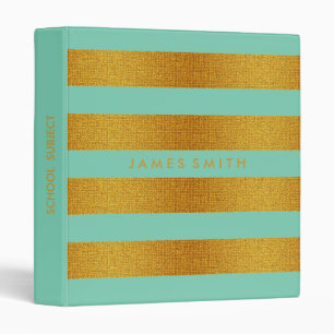 Mint And Gold Glitter Badge Striped Personalized Binder