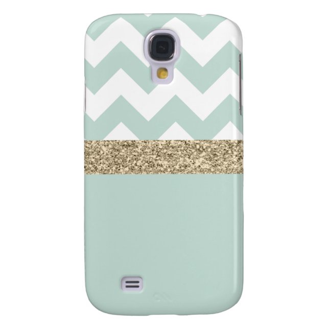 Mint and Gold Glitter Chevron Samsung Galaxy S4 Case-Mate Samsung Galaxy Case (Back)