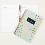 Mint and Gold Glitter Dots Year and Name Planner<br><div class="desc">Start your year off on the right foot with this personalized and chic week and month planner featuring a pattern of faux gold glitter dots on a pale minty aqua background. Don't forget to customize the front with the year and name of your choice!</div>
