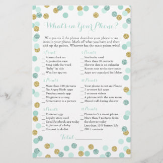 Mint and Gold Glitter What's in Your Phone Game