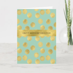 Mint and Gold Glitz Dots Birthday Card