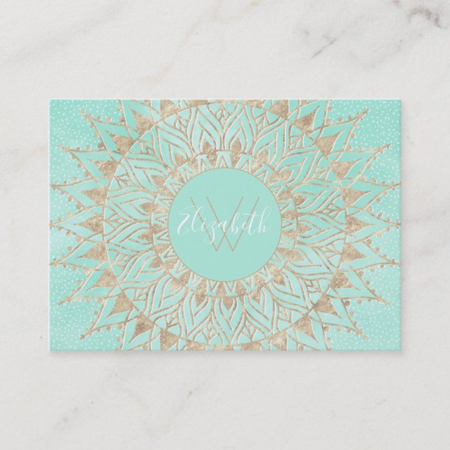 Mint and gold mandala business card (Front)