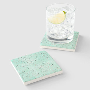 Mint and gold marble terrazzo design Confetti Stone Coaster