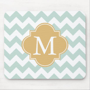 Mint and Gold Modern Chevron Custom Monogram Mouse Pad