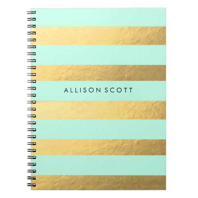 Mint And Gold Personalized Notebook (Front)