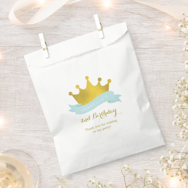 Mint and Gold Princess Birthday Party Favour Bag (Clipped)