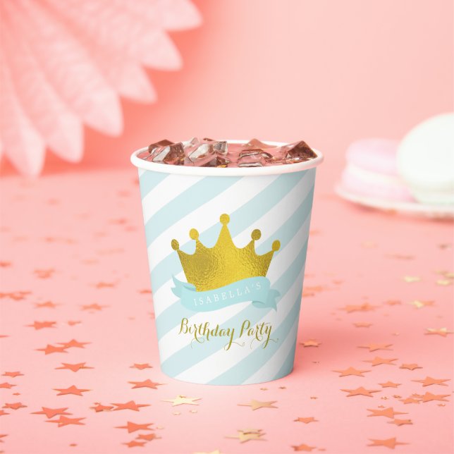 Mint and Gold Princess Birthday Party Paper Cup (Insitu)