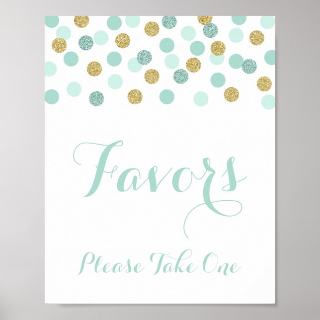 Mint and Gold Shower Favours Please Take One Sign (Front)