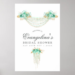Mint and Gold String Lights Bridal Shower Welcome Poster
