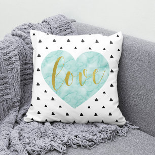 Mint and Gold Watercolor "Love" Throw Pillow