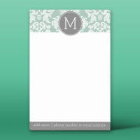 Mint and Grey Damask Pattern Custom Monogram
