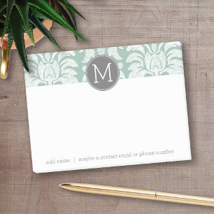 Mint and Grey Damask Pattern Custom Monogram Post-it Notes