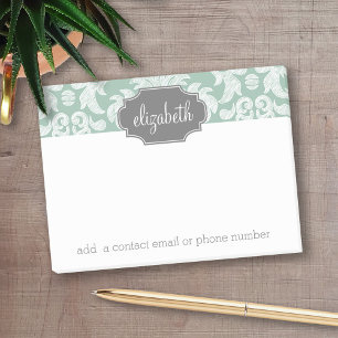 Mint and Grey Damask Pattern Custom Name Post-it Notes