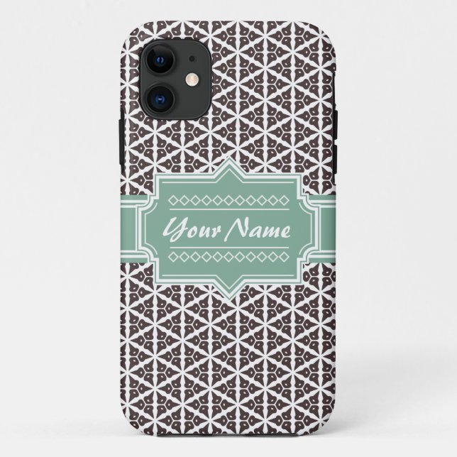 Mint and Grey Floral Trellis Pattern Personalized Case-Mate iPhone Case (Back)