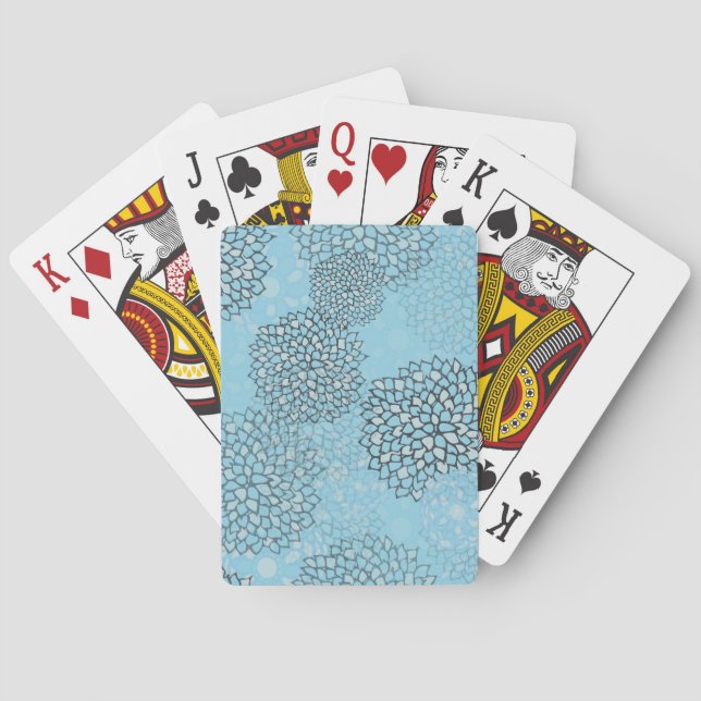Mint and Grey Flower Burst Design Playing Cards (Back)