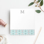 Mint and Grey Geometric Tribal Pattern Monogram Notepad<br><div class="desc">Dress up your daily notes and to-dos with this chic notepad. Design features a modern mint aqua and grey tribal pattern along the bottom, with a single initial monogram at the top in coordinating grey lettering. Need help customizing? Looking for different colour? Let's work together! Contact me via the "Ask...</div>