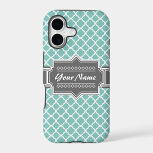 Mint and Grey Moroccan Quatrefoil Personalized N1