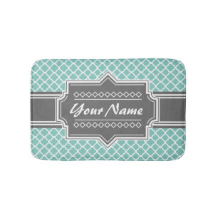 Mint and Grey Moroccan Quatrefoil Personalized N1 Bath Mat