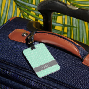 Mint and Grey Quatrefoil Pattern Personalized Luggage Tag