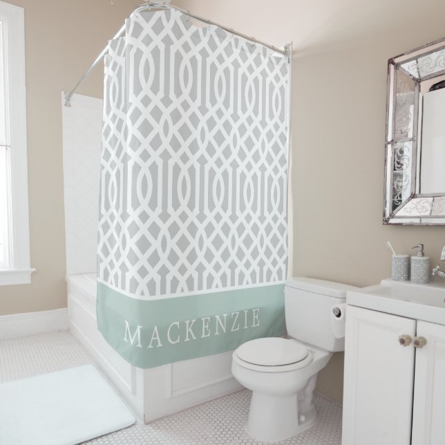 Mint and Grey Trellis Monogram | Editable Colours (In Situ)