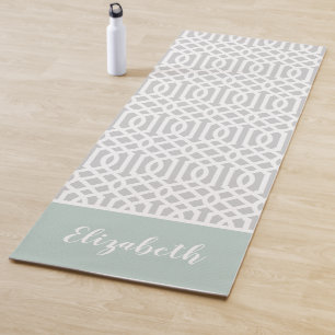Mint and Grey Trellis Monogram Editable Colours Yoga Mat