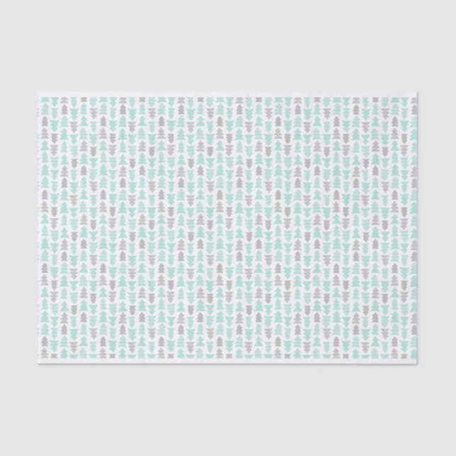 Mint and Light Grey Christmas Trees Tissue Paper (Front)