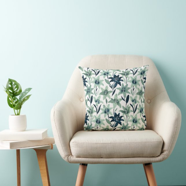 Mint and Navy Abstract Lily Throw Pillow (Chair)