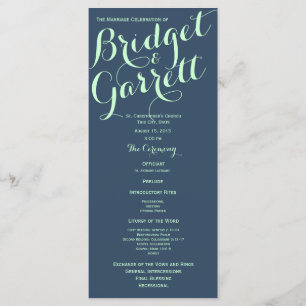 Mint and Navy Blue Text Design Wedding Program