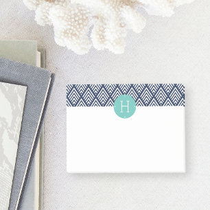 Mint and Navy Diamond Chevron Pattern Monogram Post-it Notes