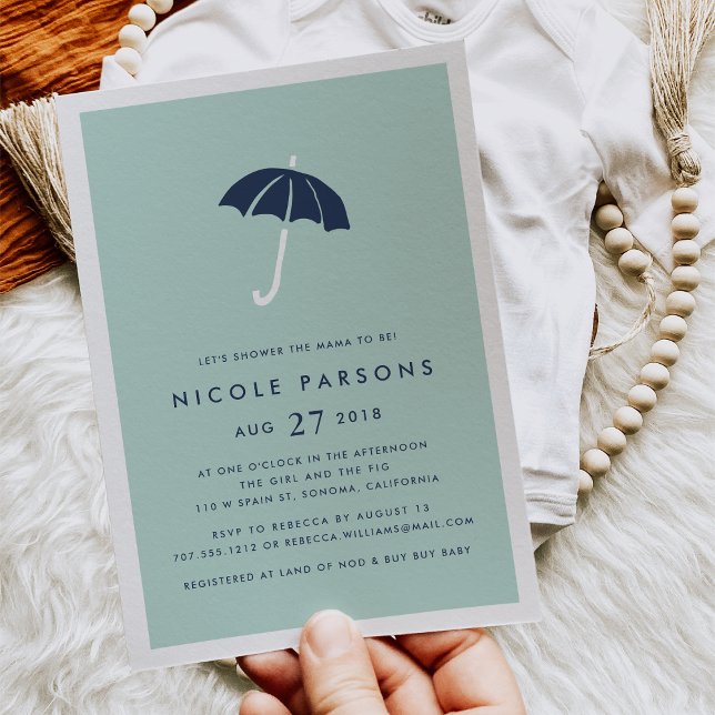 Mint and Navy Umbrella Baby Shower Invitation (Creator Uploaded)