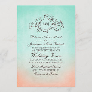 Mint and Peach Bohemian Wedding Invitation