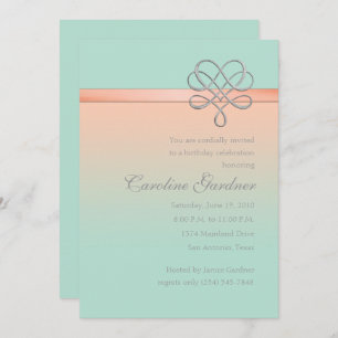 Mint and Peach Embellished Ribbon Invitation