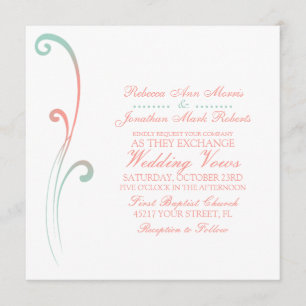 Mint and Peach Faded Flourish Wedding Invitation