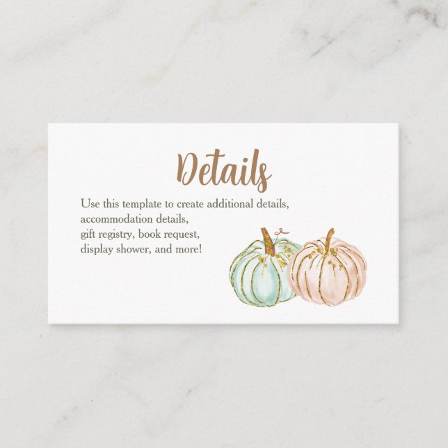 Mint and Peach Pumpkin Baby Shower Insert Card (Front)