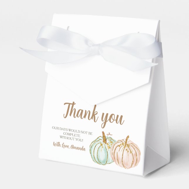 Mint and Peach Pumpkin Gender Reveal Party Favor Box (Front Side)