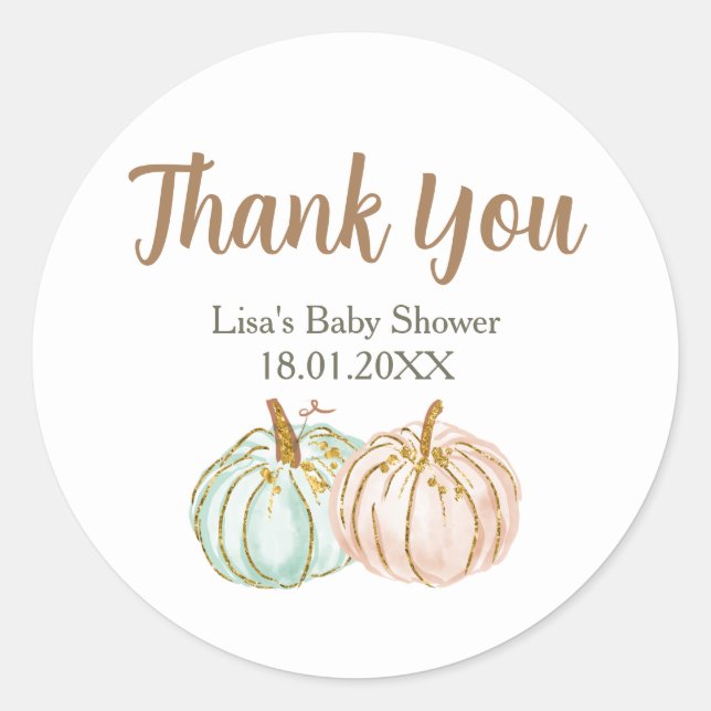 Mint and Peach Pumpkin Gold Thank You Sticker (Front)