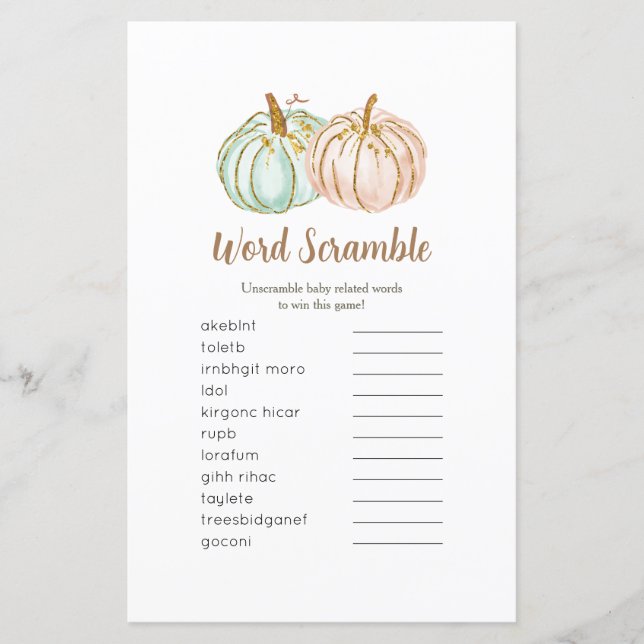 Mint and Peach Pumpkin Gold Word Scramble Game (Front)
