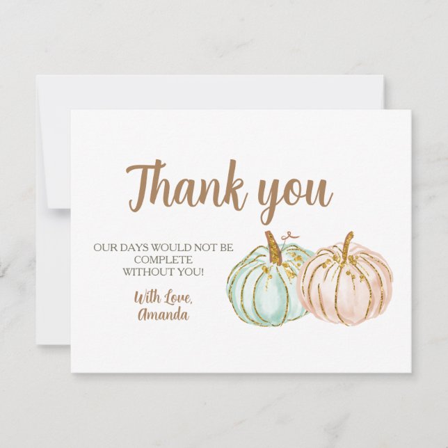 Mint and Peach Pumpkin Reveal Thank you card (Front)