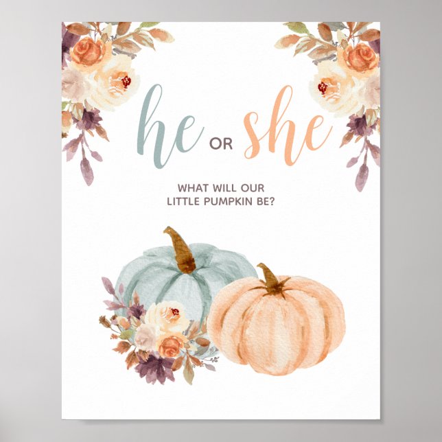 Mint and Peach Pumpkin Rustic Floral Voting Board Poster (Front)