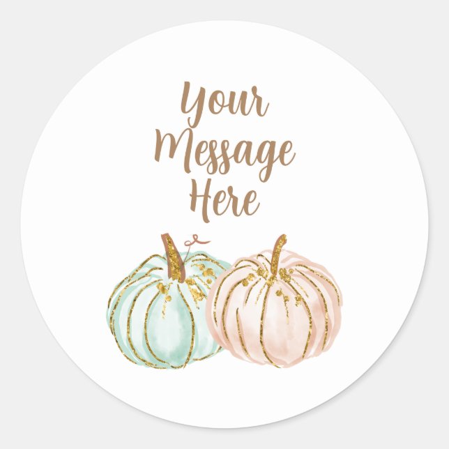 Mint and Peach Pumpkin Your Message Here Sticker (Front)