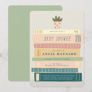 Mint and Pink Books For Baby Baby Shower Invitation